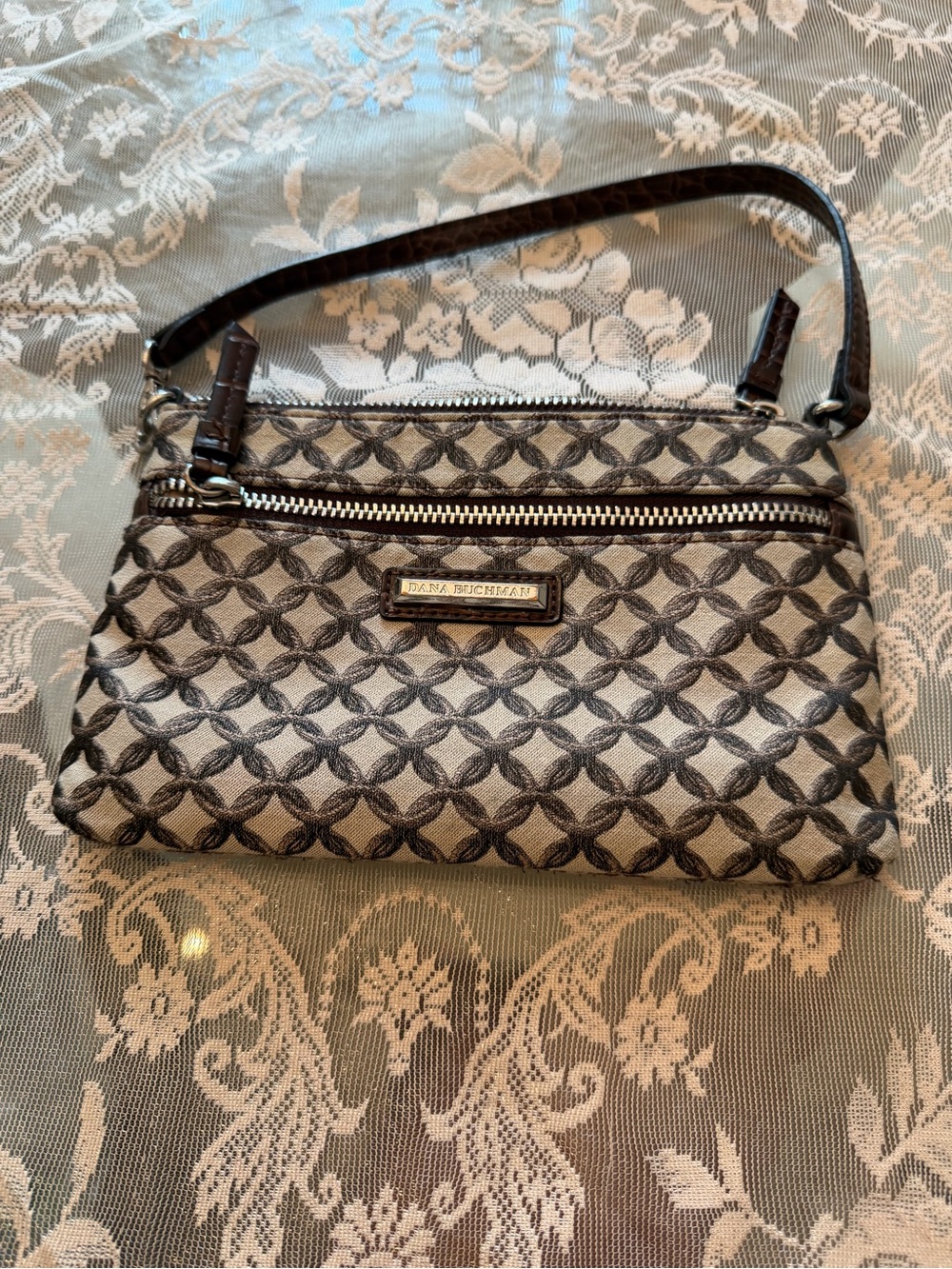 Dana Buchman Black and Gray Geometric Wristlet